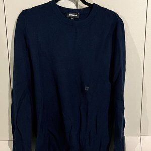 Solid Navy Blue Knit Crew Neck Sweater Men's Medium